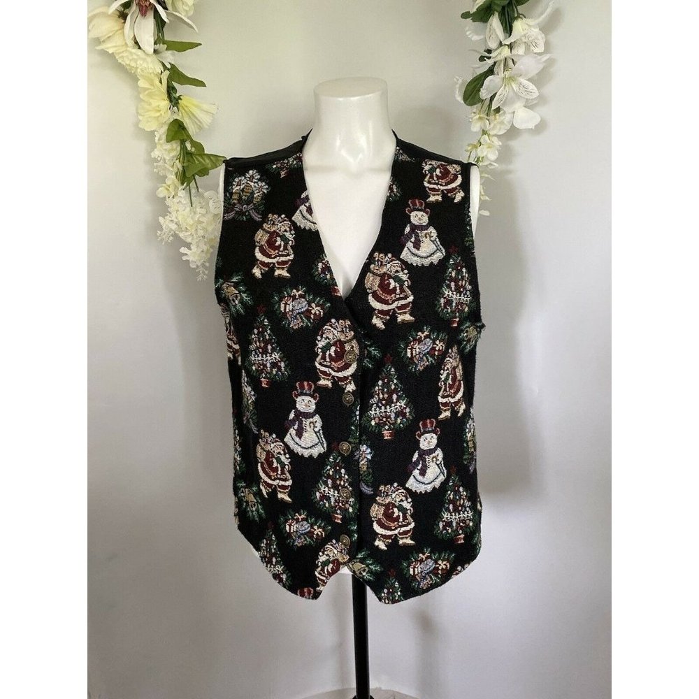 Vintage Christmas Santa Women's L Tapestry Vest Vintage Adjustable Bobbie Brooks
